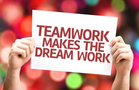 Teamwork Makes the Dream Work card with colorful background