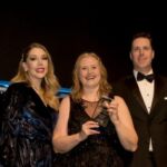 Lindsey Morgan from HSBC UK (IBC) wins the Contact Centre Manager award from Katherine Ryan (left) and sponsor